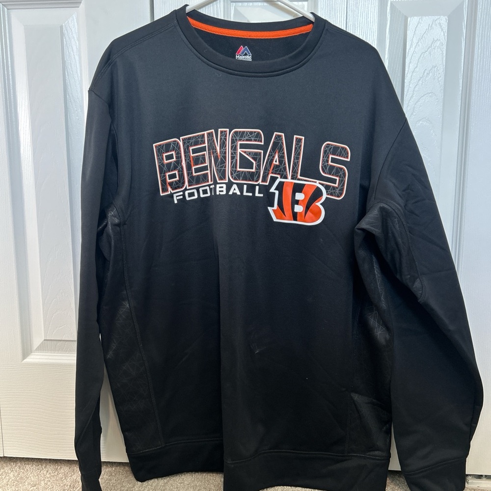 Majestic Black and Orange Bengals Crewneck Sweatshirt